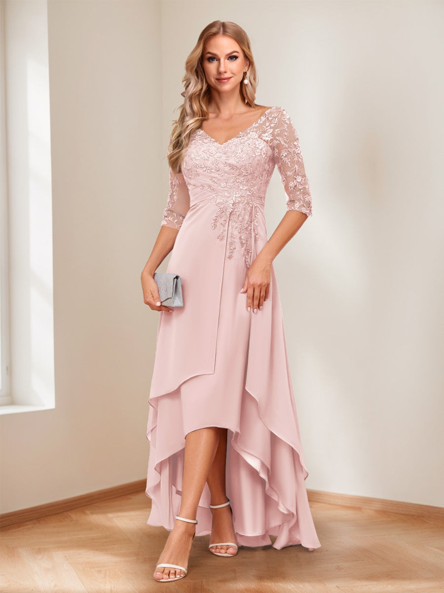 Aurelie pearl pink front view mother of the bride dress