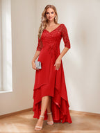Aurelie red front view mother of the bride dress