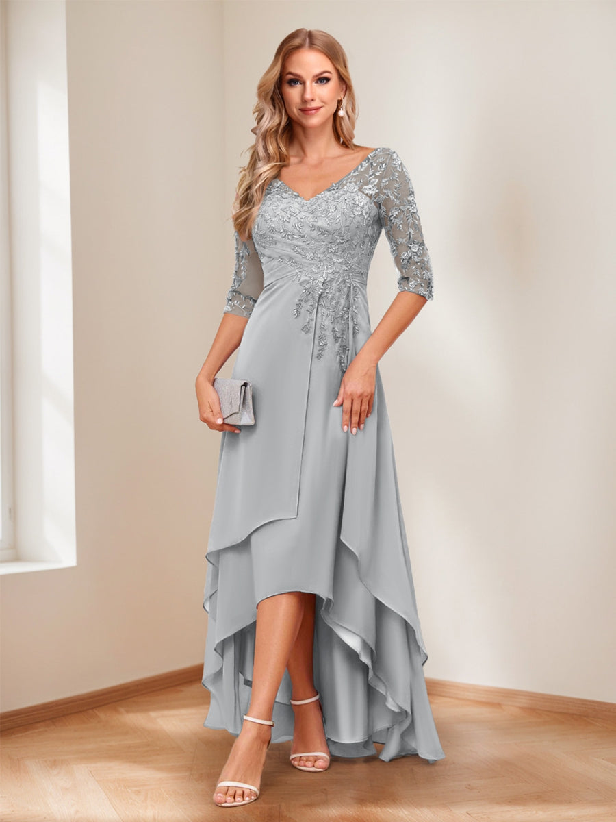 Aurelie silver front view mother of the bride dress