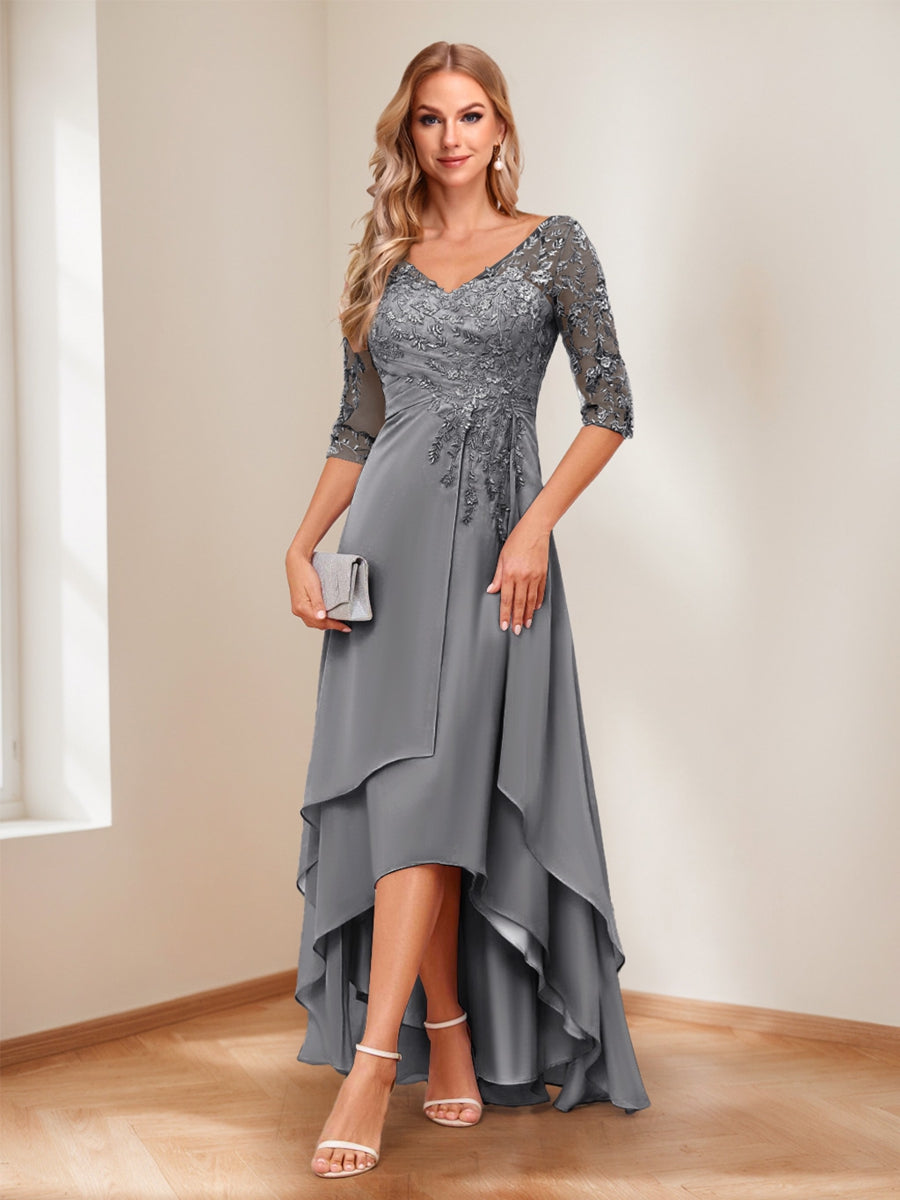 Aurelie steel grey front view mother of the bride dress