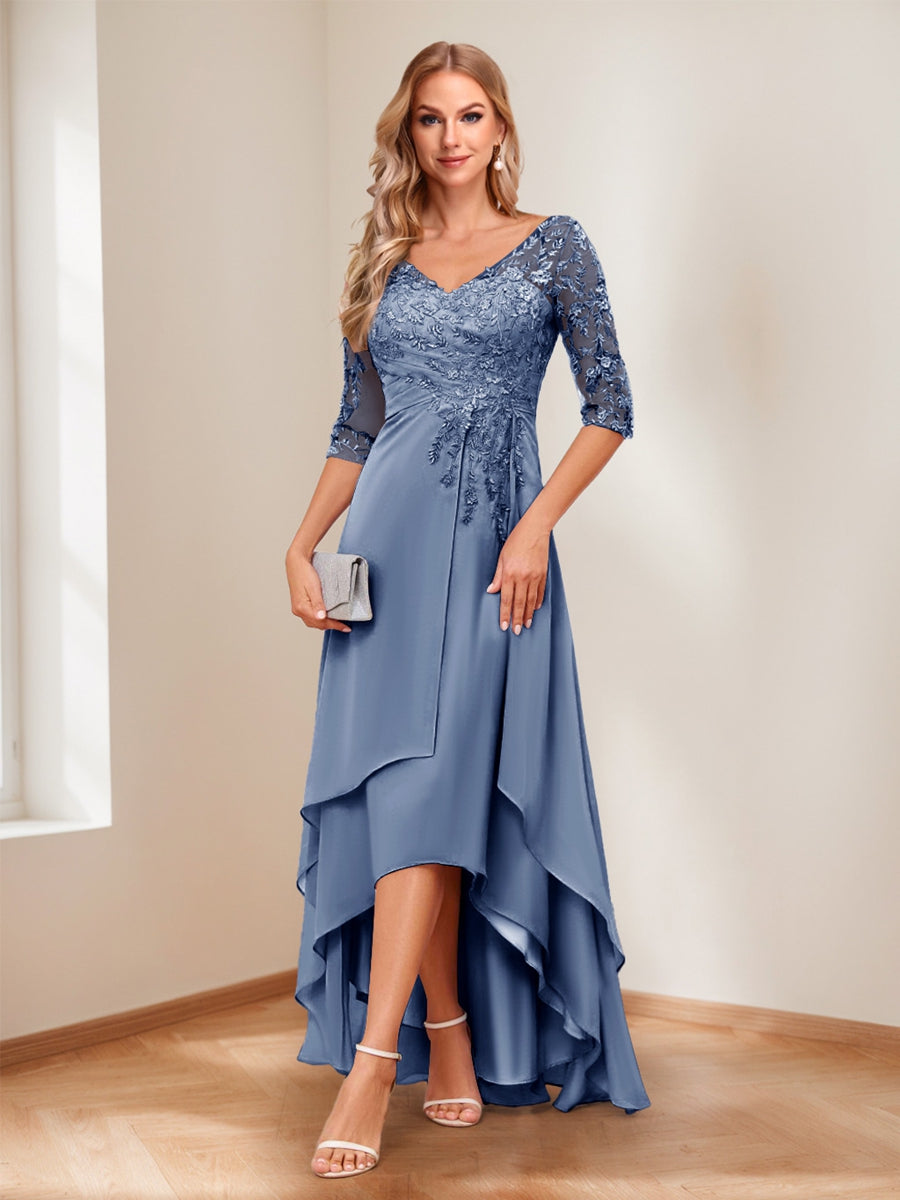 Aurelie steel blue front view mother of the bride dress