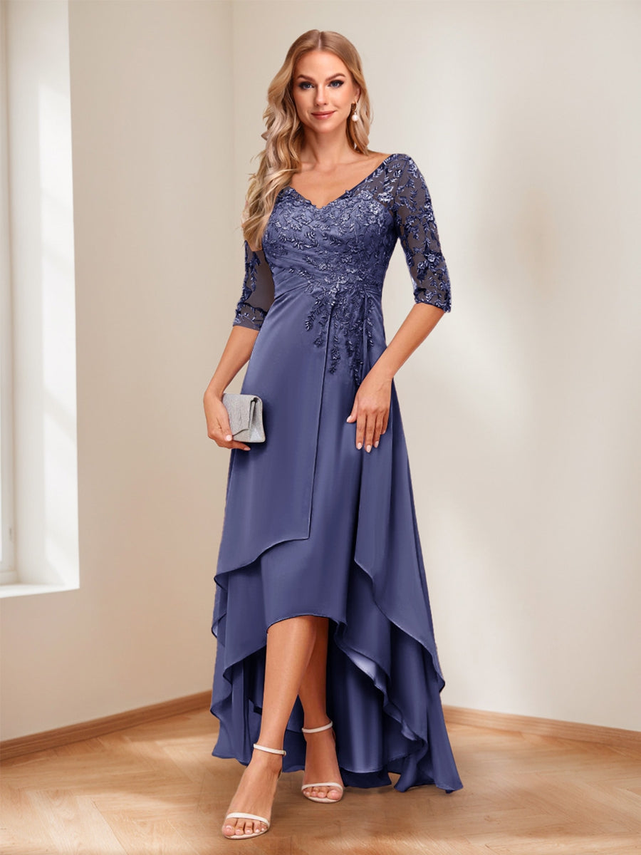 Aurelie dusty blue alternate front view 2 mother of the bride dress