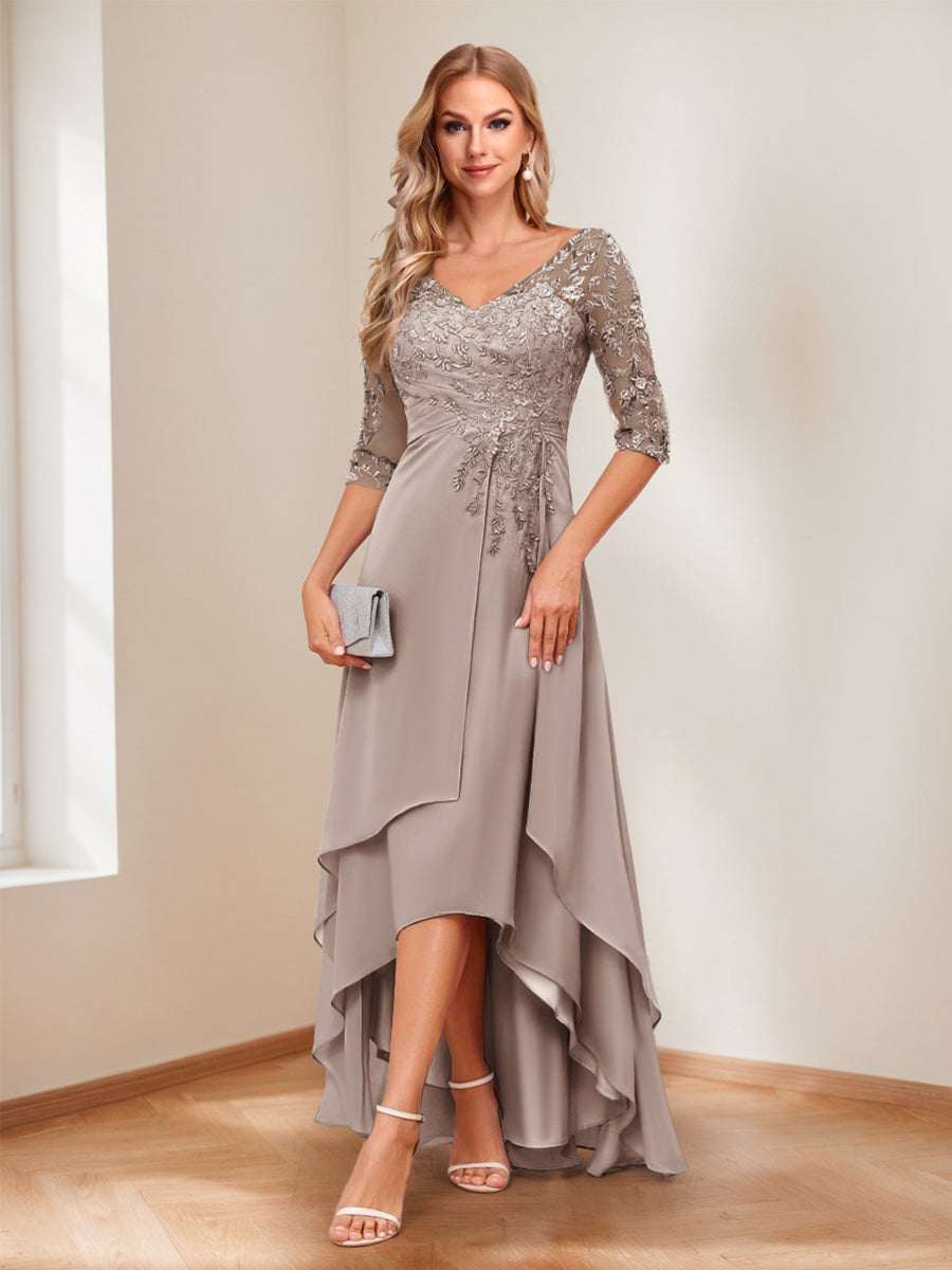 Aurelie taupe front view mother of the bride dress