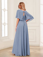 Evelyn June Steel Blue back view mother of the bride dress