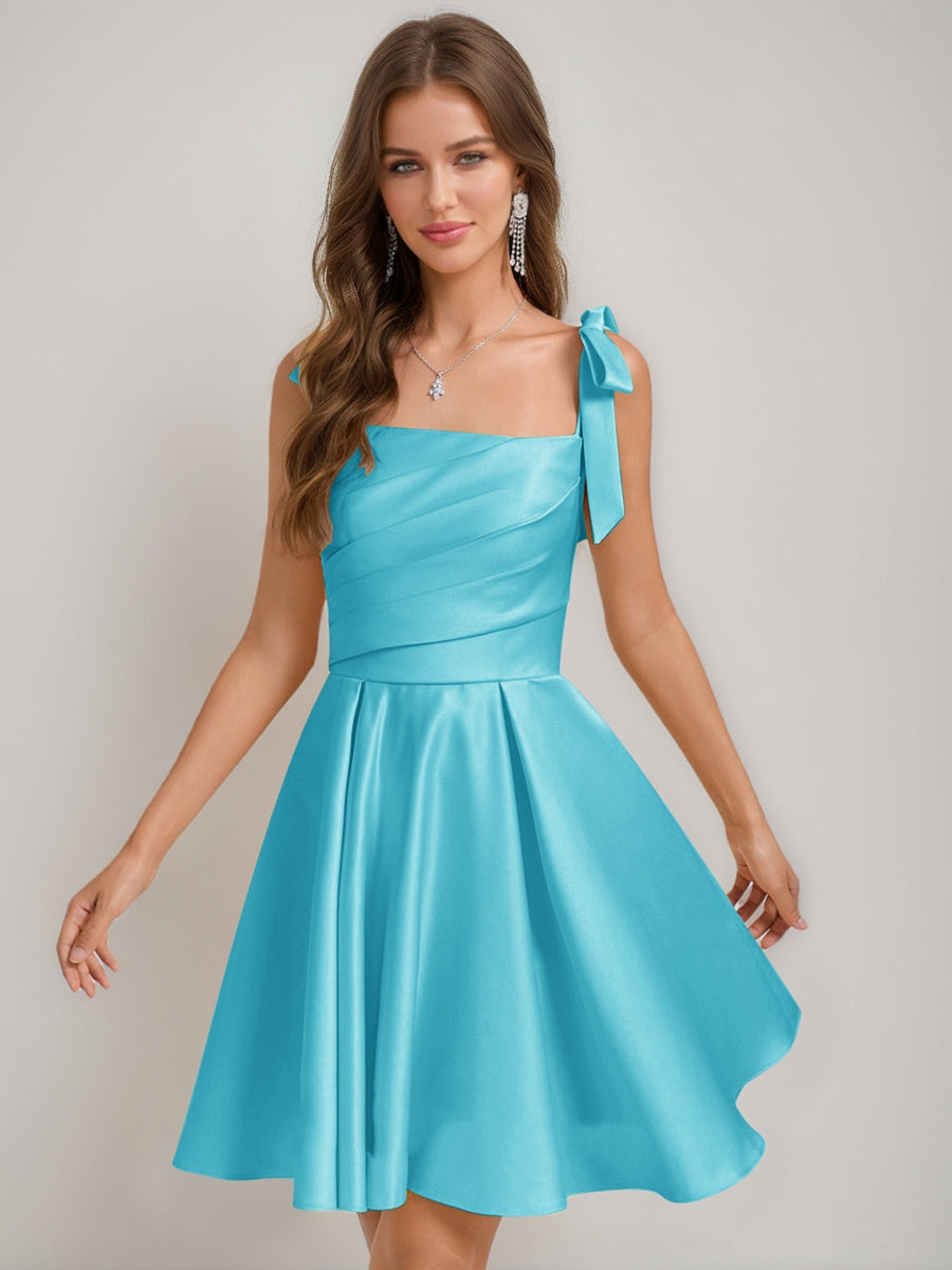 Sabella pool blue front view homecoming dress