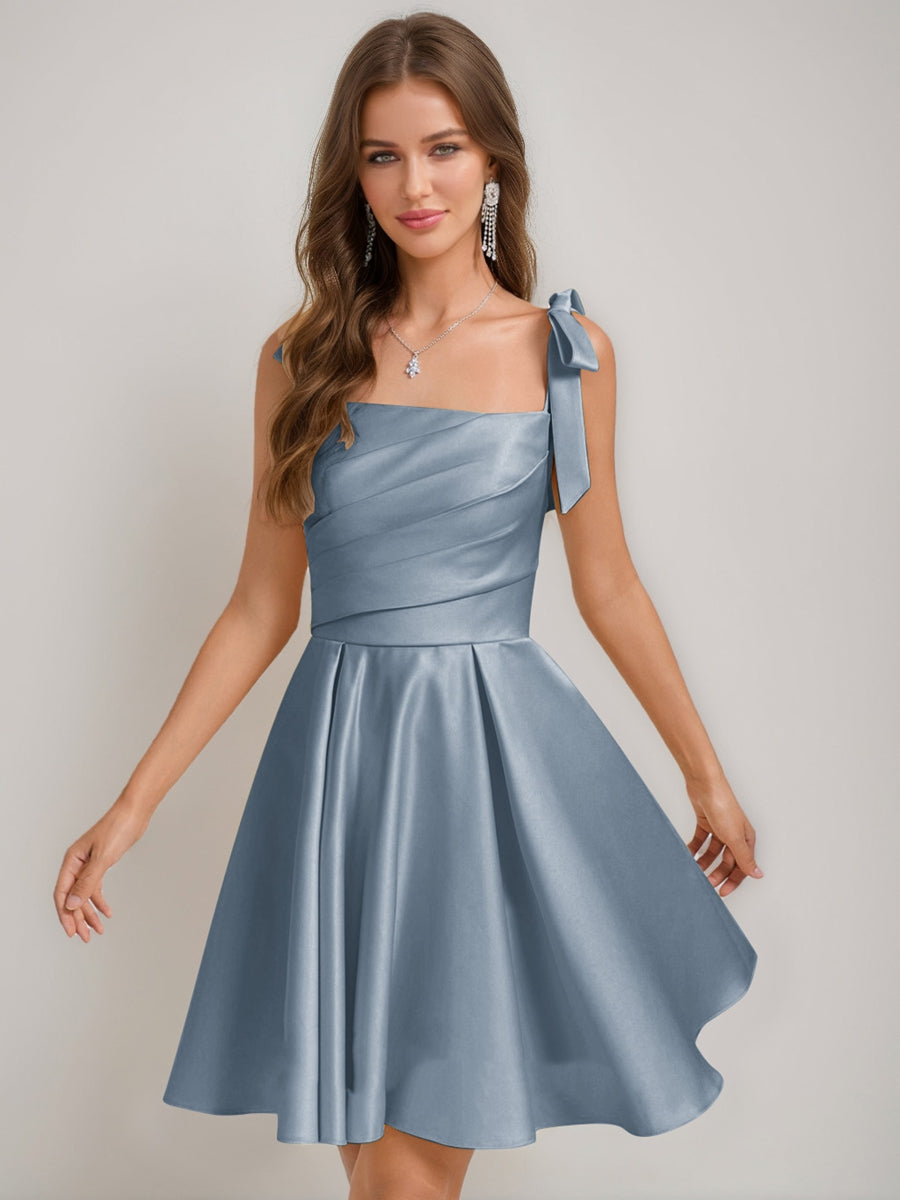 Sabella dusty blue front view homecoming dress
