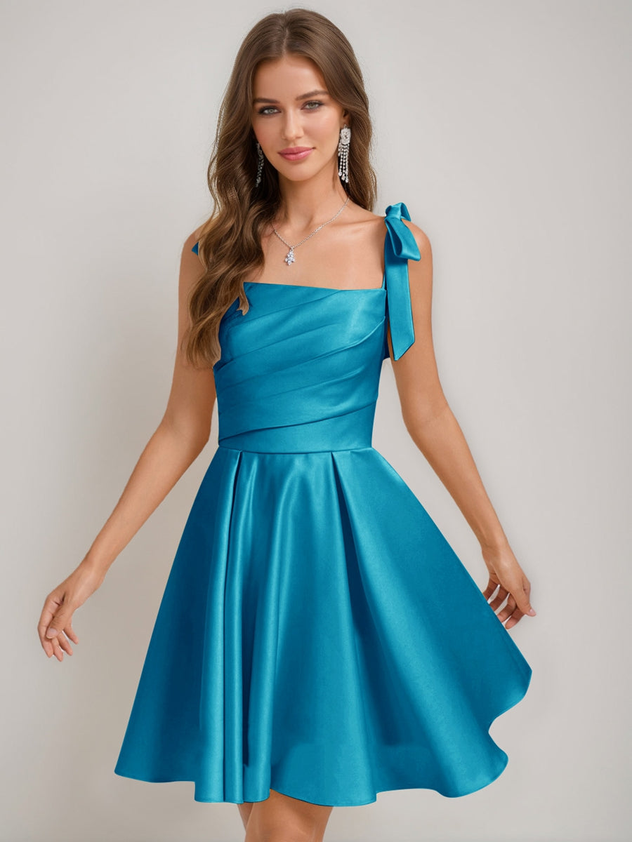 Sabella ocean blue front view homecoming dress