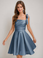 Sabella steel blue front view homecoming dress