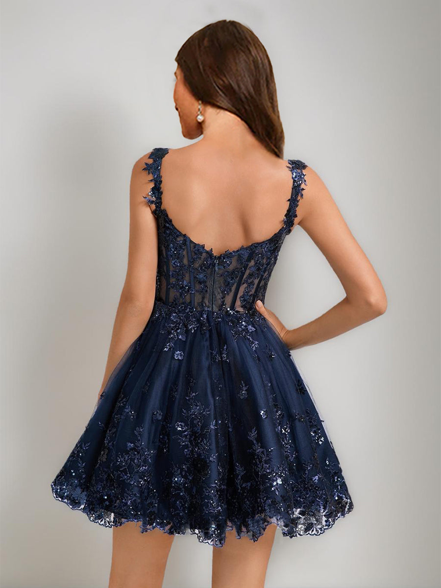 Ianthe navy blue back view homecoming dress