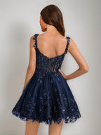 Ianthe navy blue back view homecoming dress