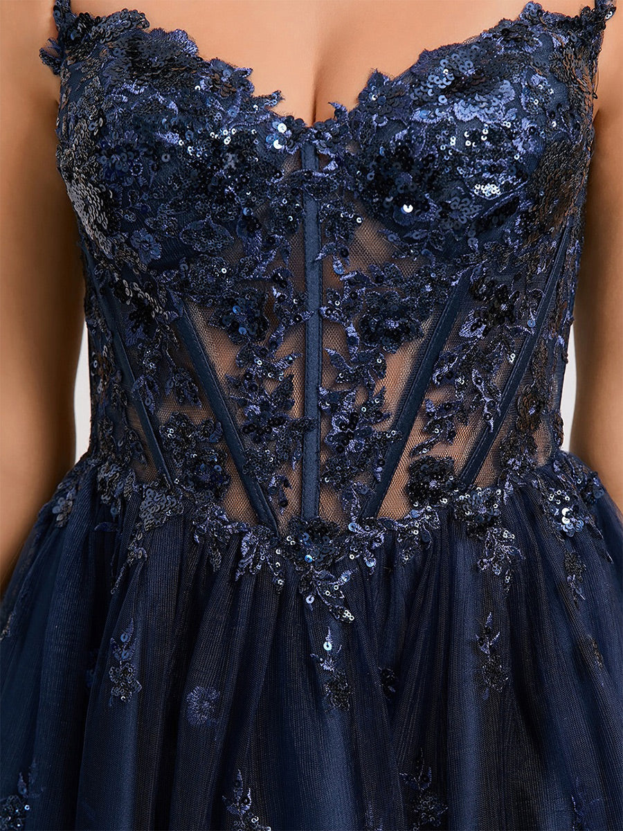 Ianthe navy blue side view homecoming dress