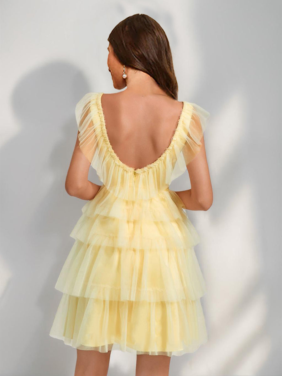 Sorelle yellow back view homecoming dress