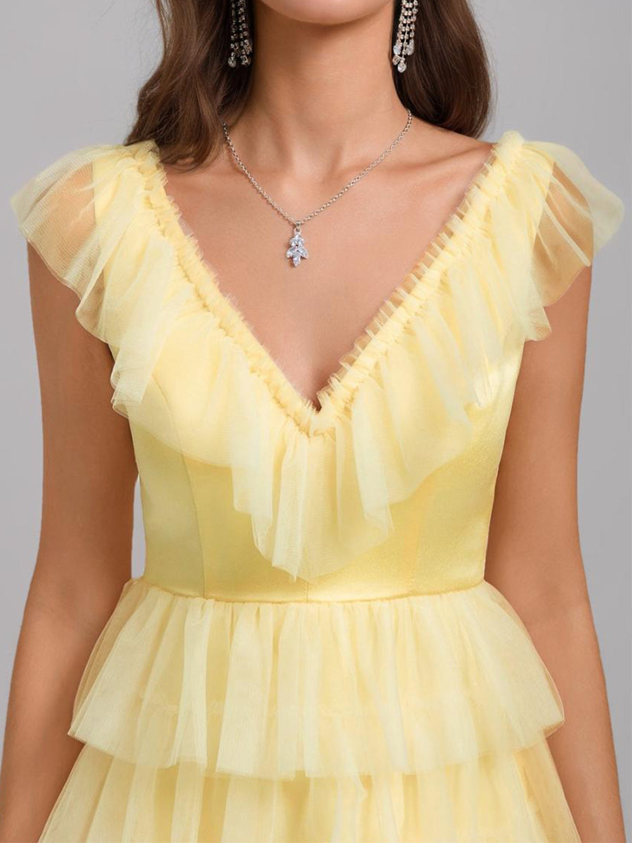 Sorelle yellow side view homecoming dress