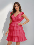 Sorelle hot pink front view homecoming dress