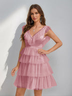 Sorelle mauve front view homecoming dress