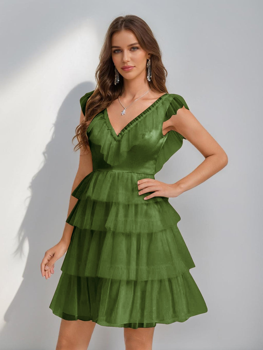 Sorelle olive green front view homecoming dress