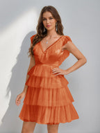 Sorelle orange front view homecoming dress