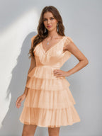 Sorelle peach front view homecoming dress