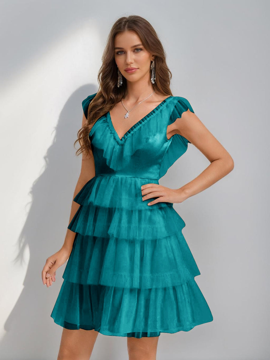 Sorelle peacock front view homecoming dress