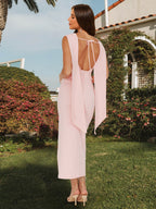 Daphne Wren Rose Pink back view wedding guest dress