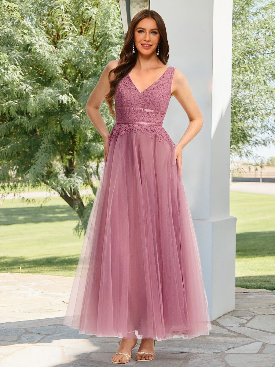 Harriet Dawn Mauve front view wedding guest dress