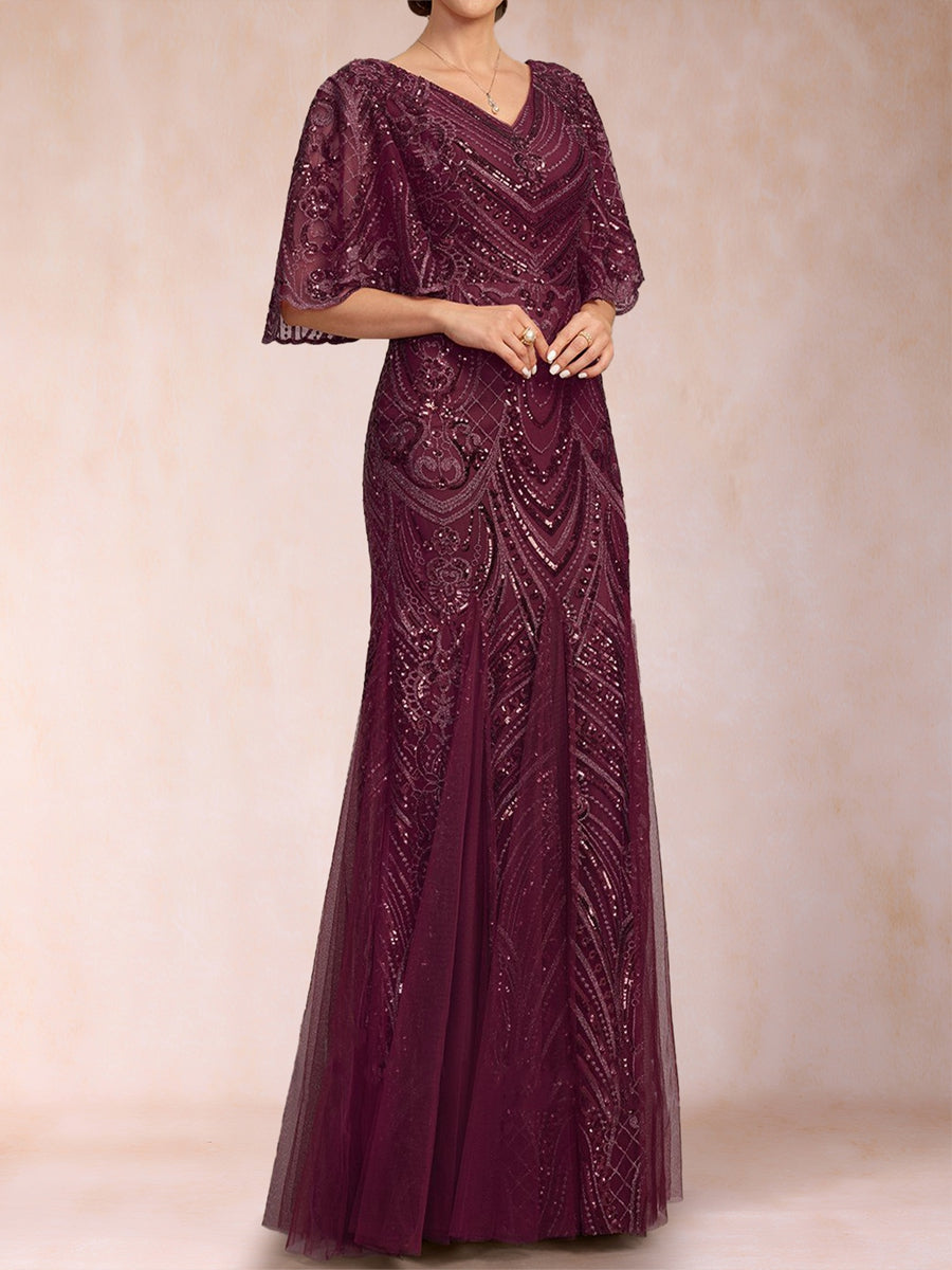 Faye Claire Cabernet side view mother of the bride dress