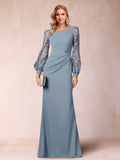Beth Mae Dusty Blue front view mother of the bride dress