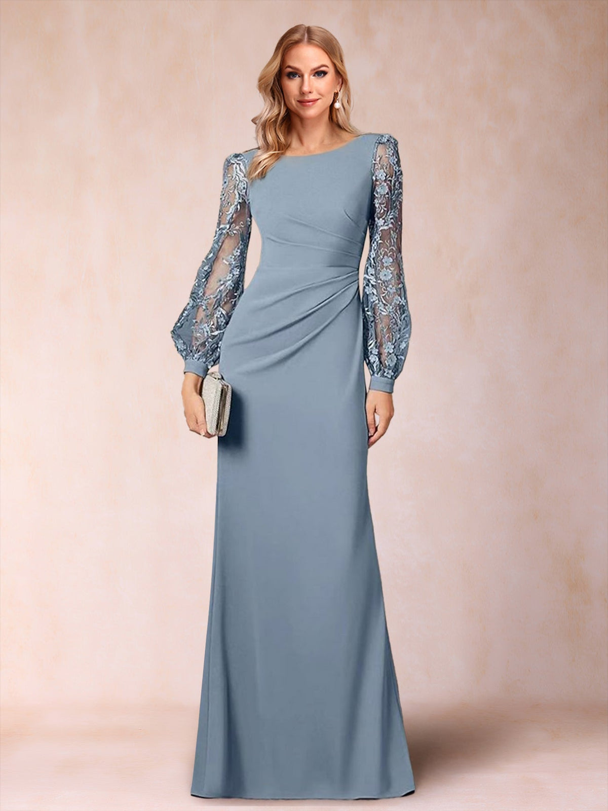 Beth Mae Dusty Blue front view mother of the bride dress