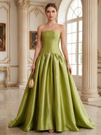 Eulalie olive green front view prom dress