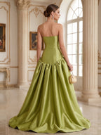 Eulalie olive green back view prom dress