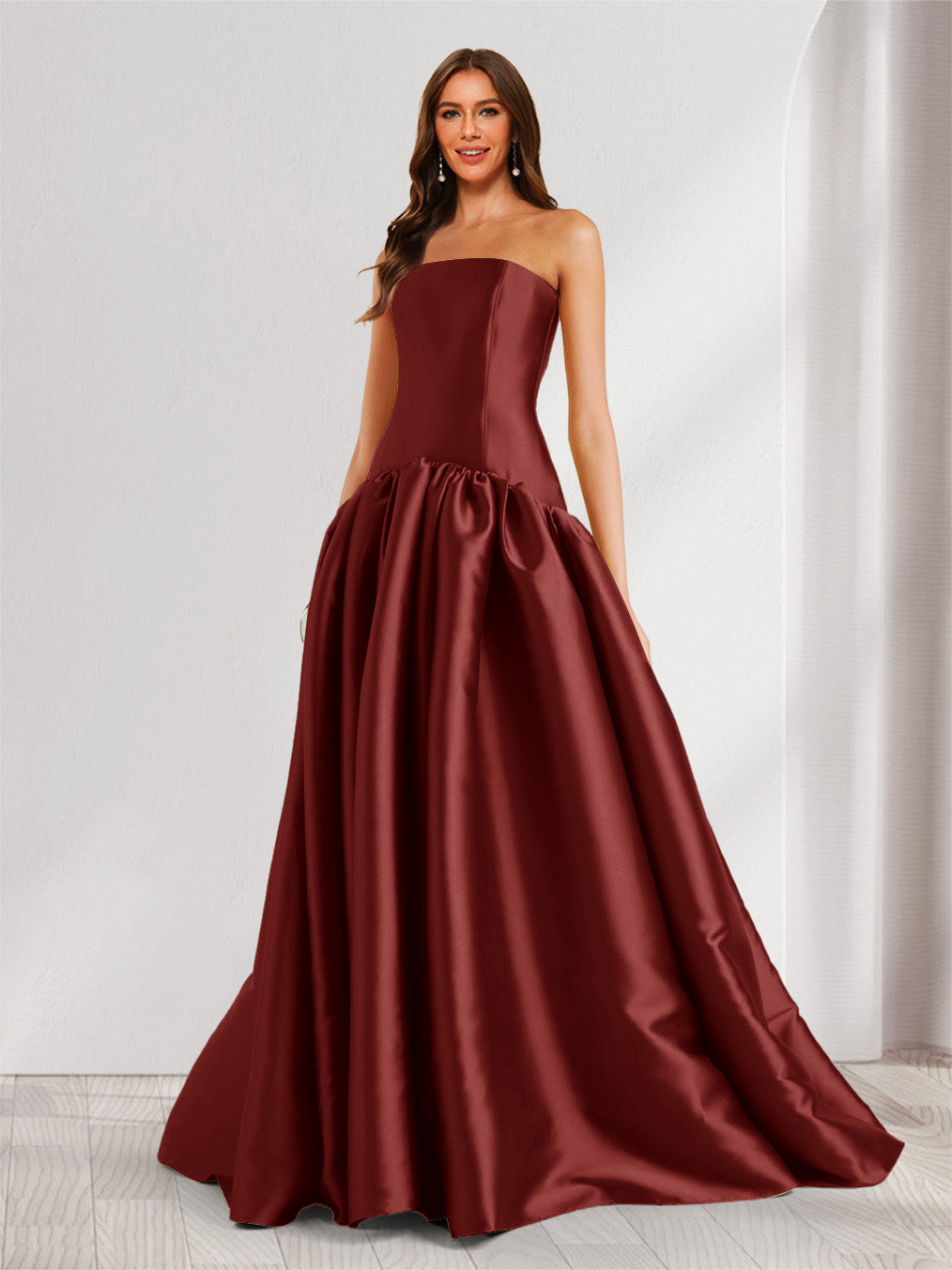 Eulalie burgundy front view prom dress