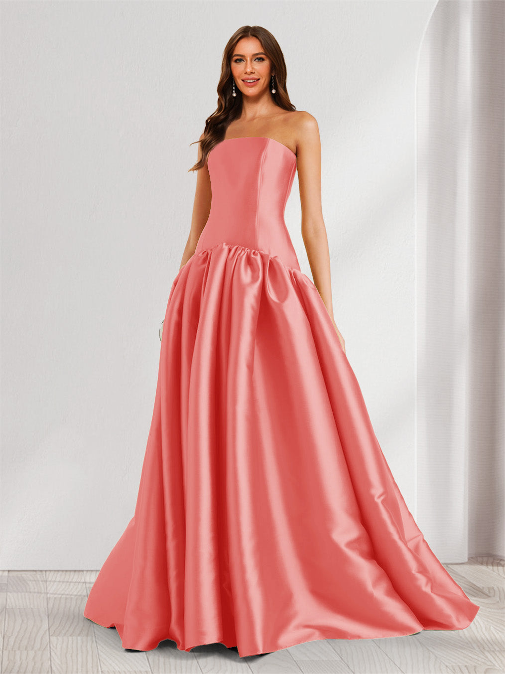 Eulalie coral front view prom dress