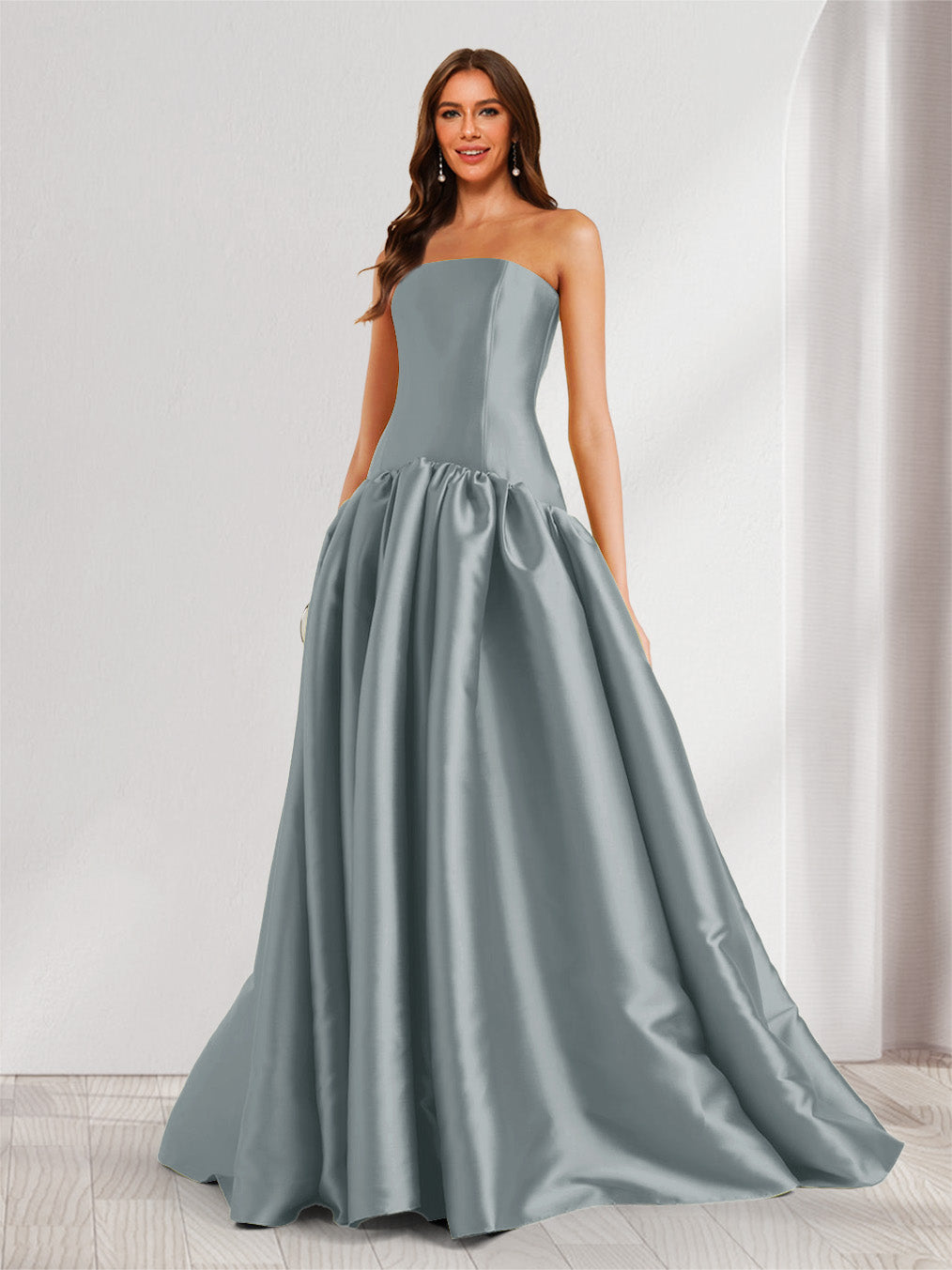 Eulalie grey front view prom dress