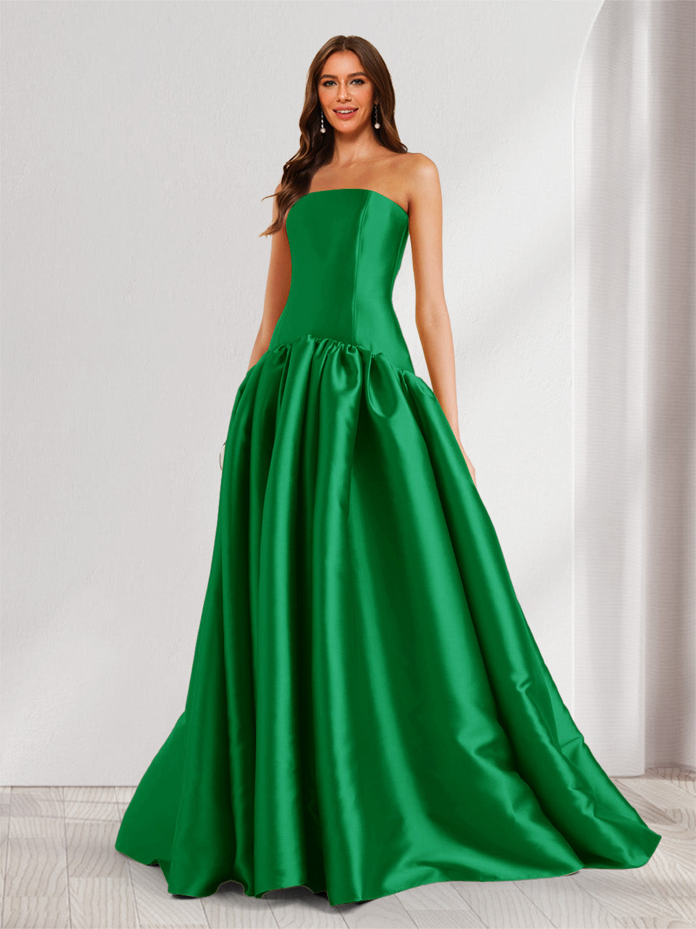 Eulalie forest green front view prom dress