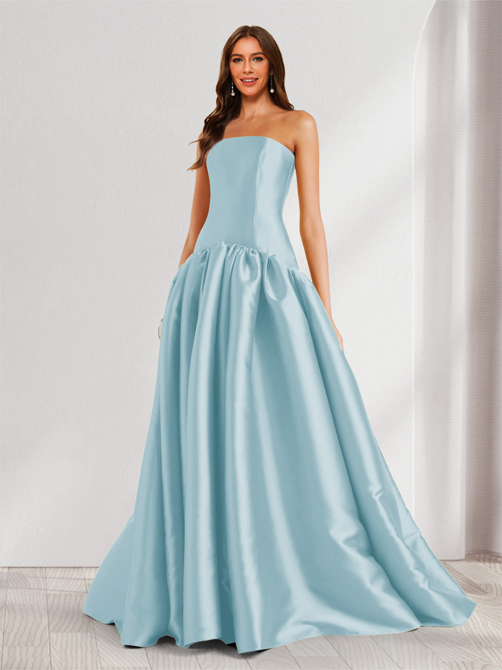 Eulalie sky blue front view prom dress