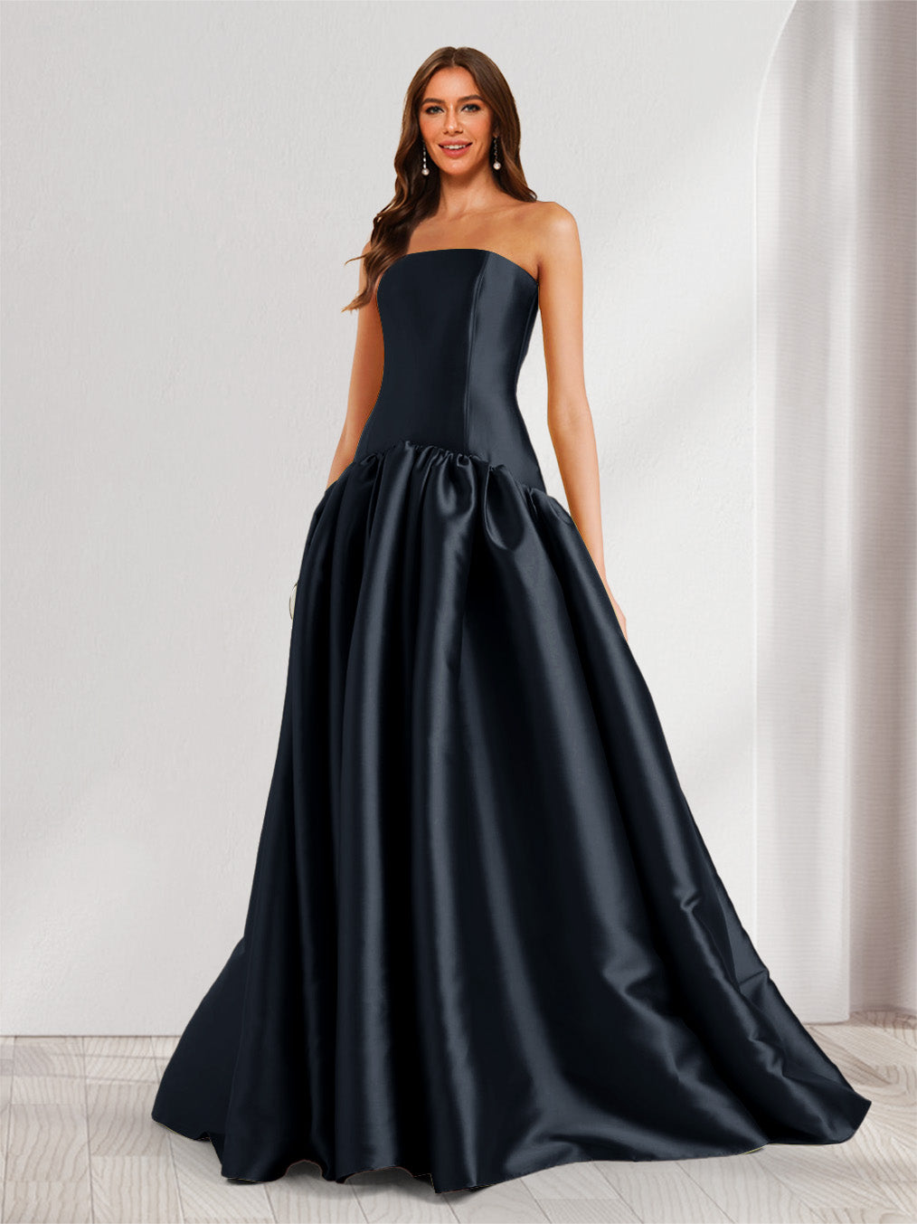 Eulalie navy blue front view prom dress