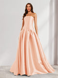 Eulalie peach front view prom dress