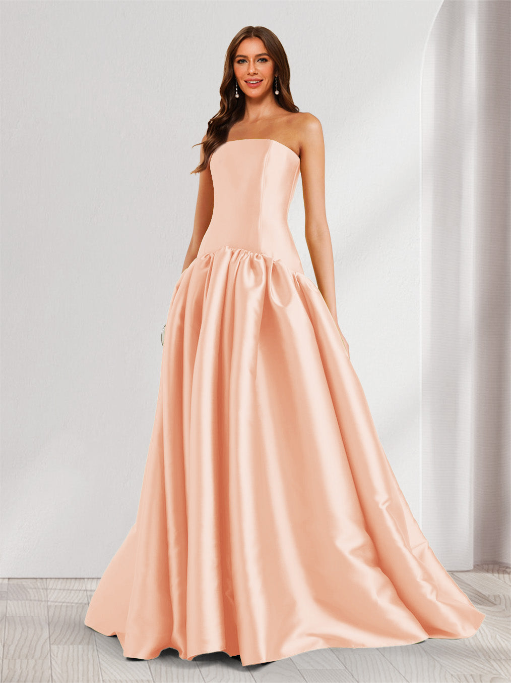 Eulalie peach front view prom dress