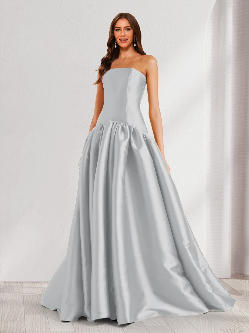Eulalie silver front view prom dress