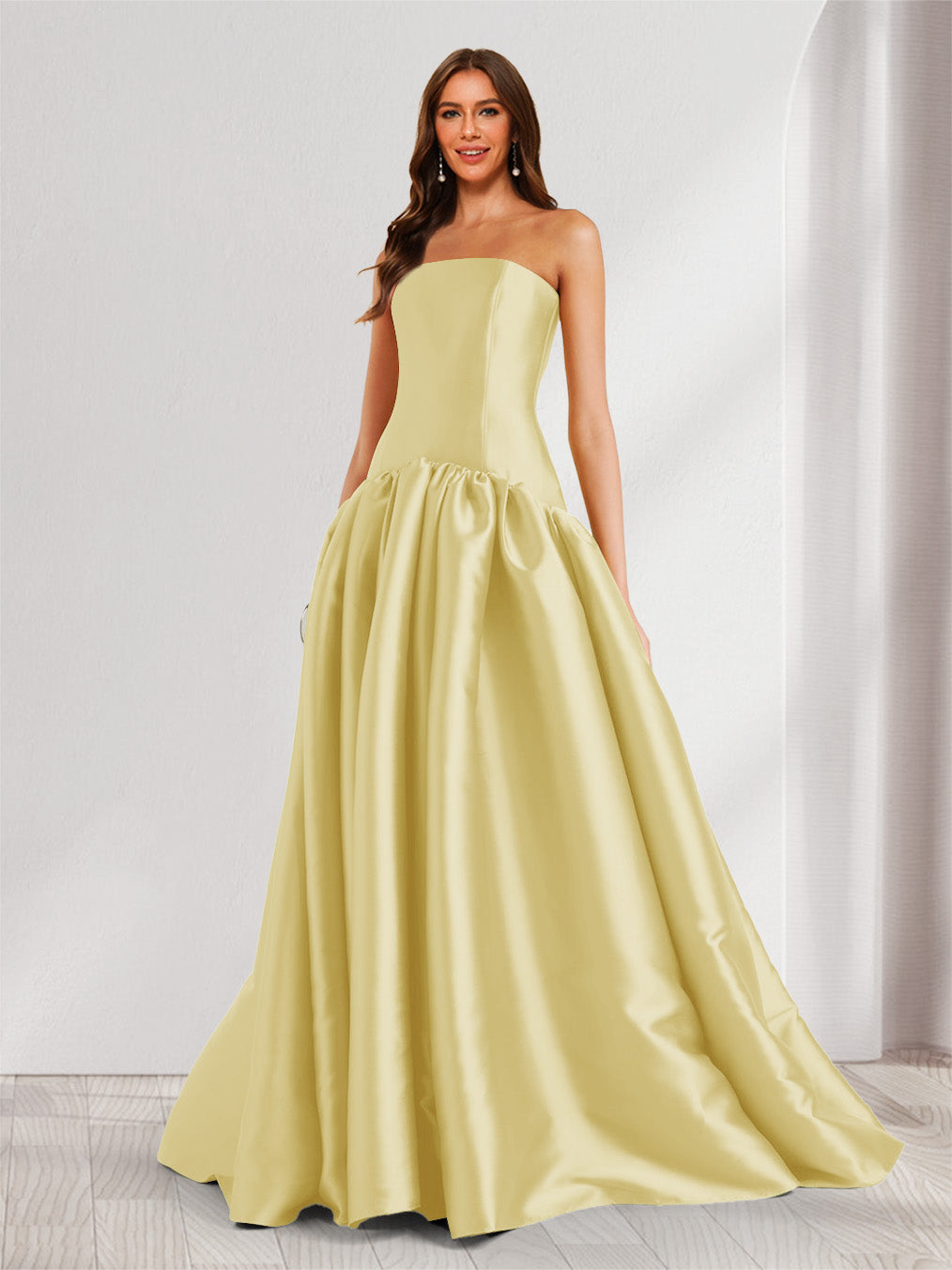 Eulalie yellow front view prom dress