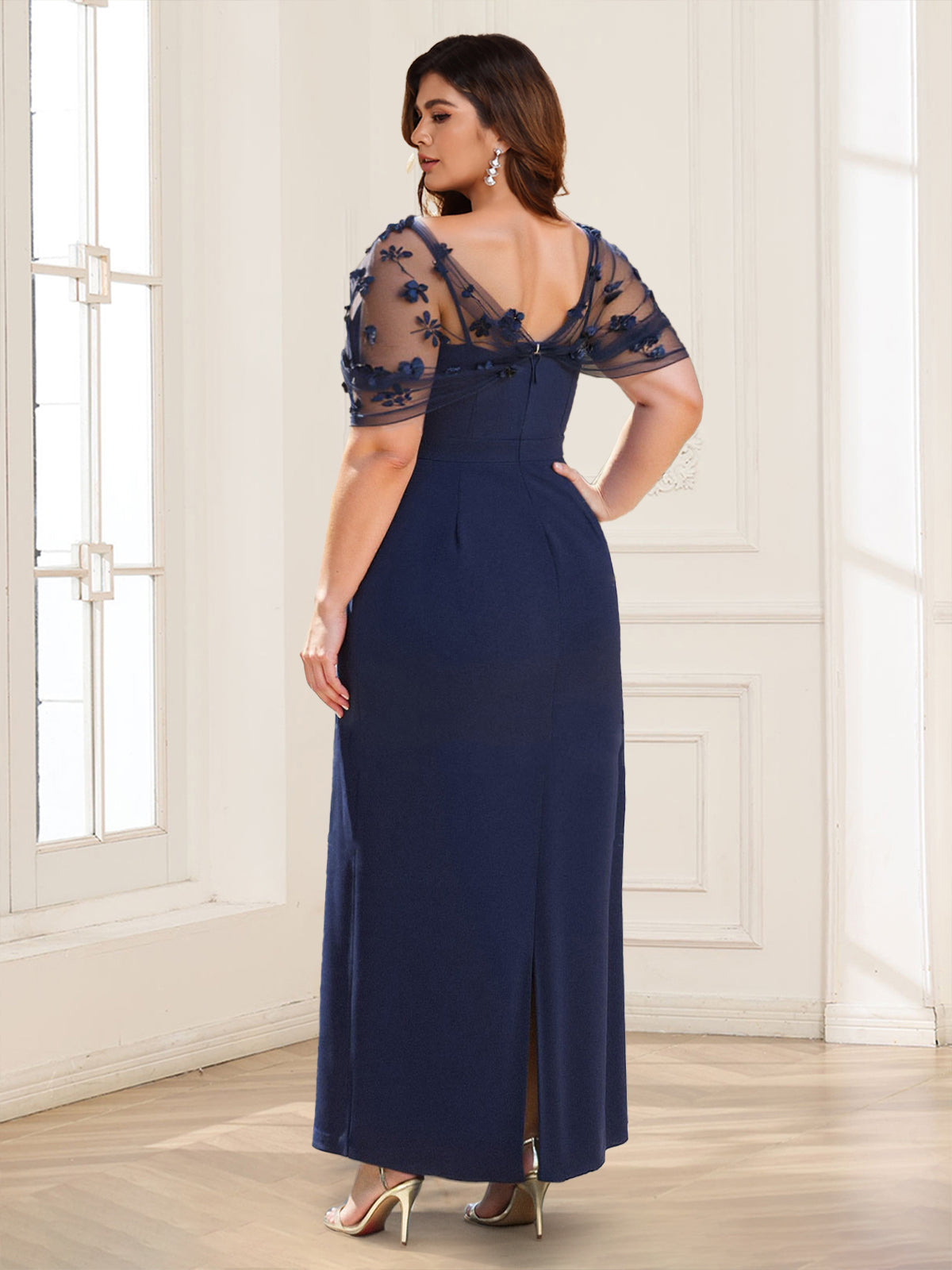 Felicity Elise Navy Blue back view mother of the bride dress