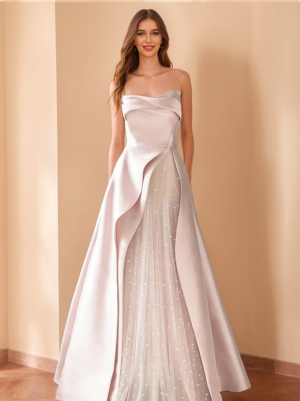 Odette Pearl Rose Pink front view prom dress