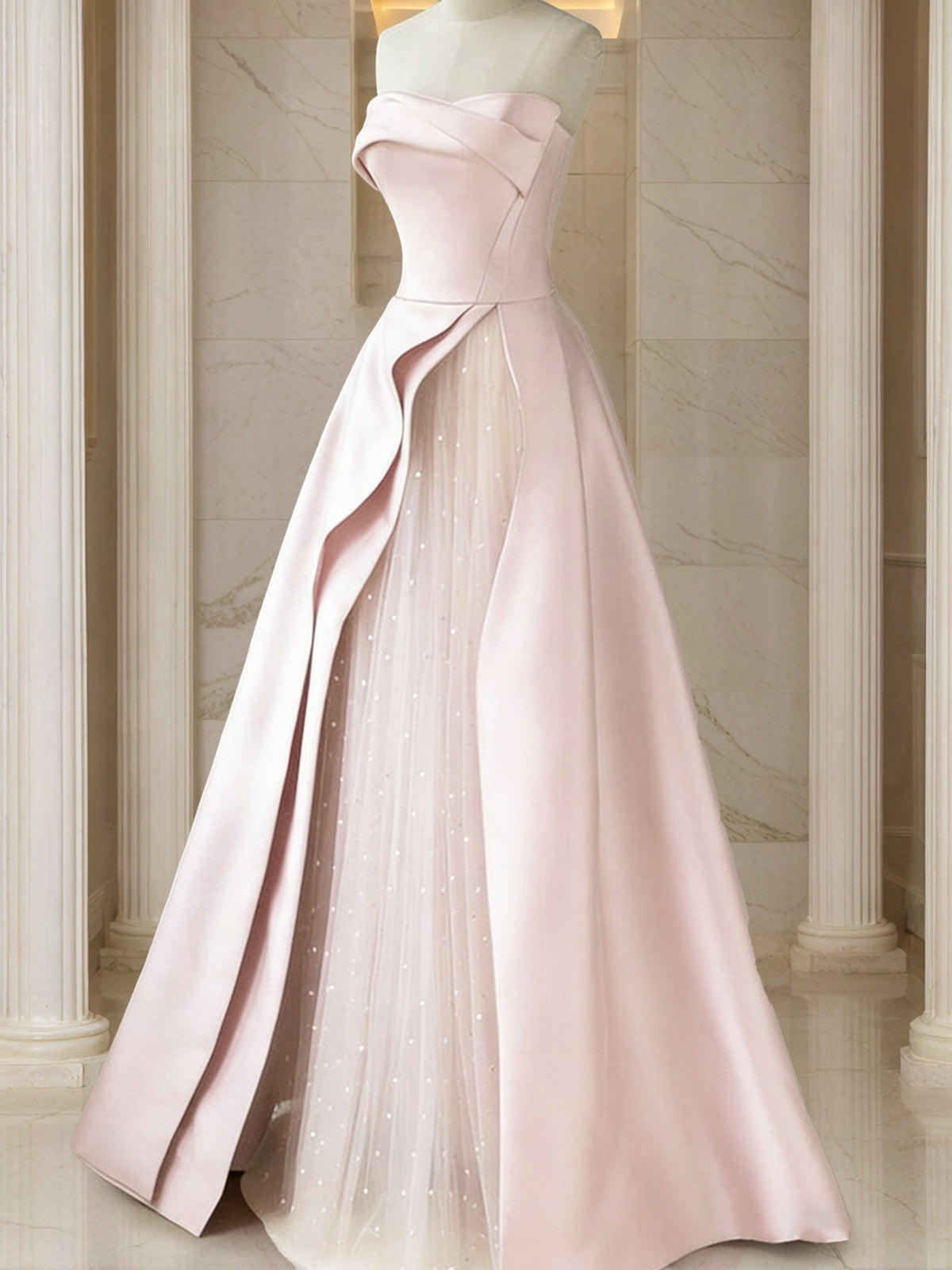 Odette Pearl Rose Pink side view prom dress