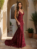 Mireya Sage Burgundy front view prom dress