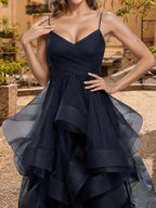 Lucienne Wren Navy Blue side view prom dress