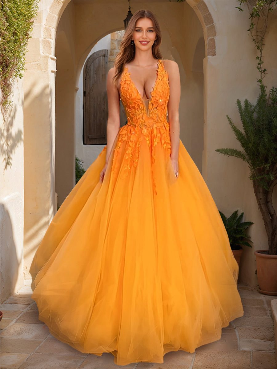 Bianca Sol Orange front view prom dress