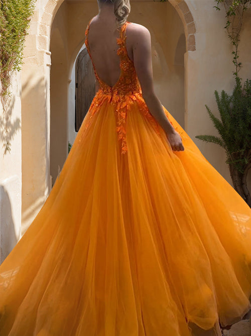 Bianca Sol Orange back view prom dress
