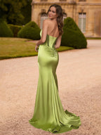 Isolde Rae Olive Green back view prom dress
