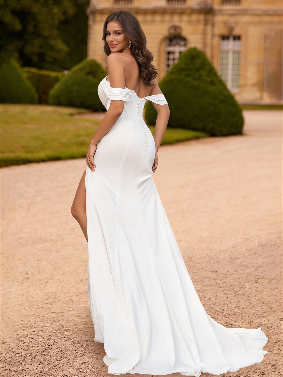 Honora Blue White back view prom dress