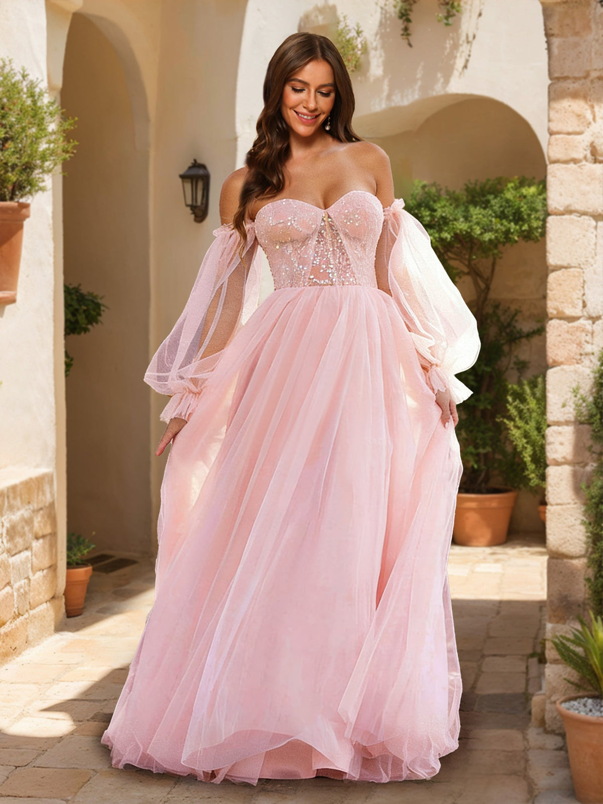 Quilla Rose Rose Pink front view prom dress